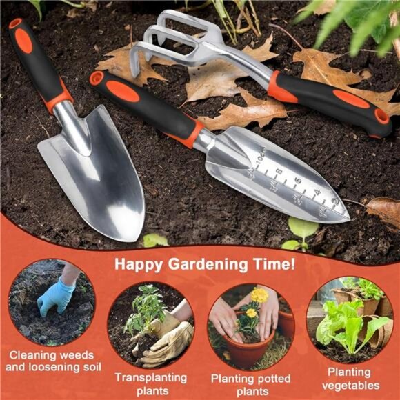 Garden Tools Set, 3 Pack Heavy Duty Gardening Tools Set Include Garden Shovel - Picture 7 of 8
